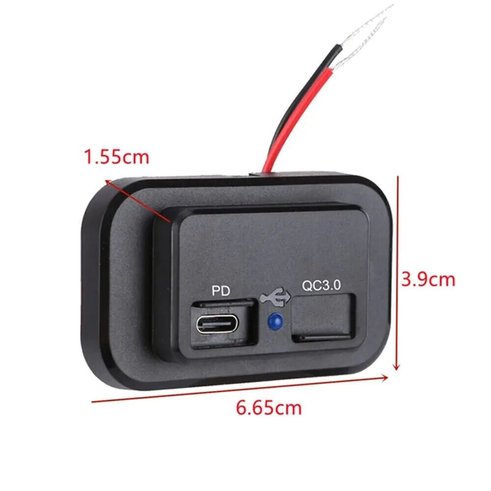 12 - 24V 4.8A Dual USB PD QC3.0 Car Boat RV Fast Charger Socket LED Power Outlet - Rieworkes