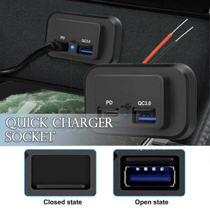 12 - 24V 4.8A Dual USB PD QC3.0 Car Boat RV Fast Charger Socket LED Power Outlet - Rieworkes