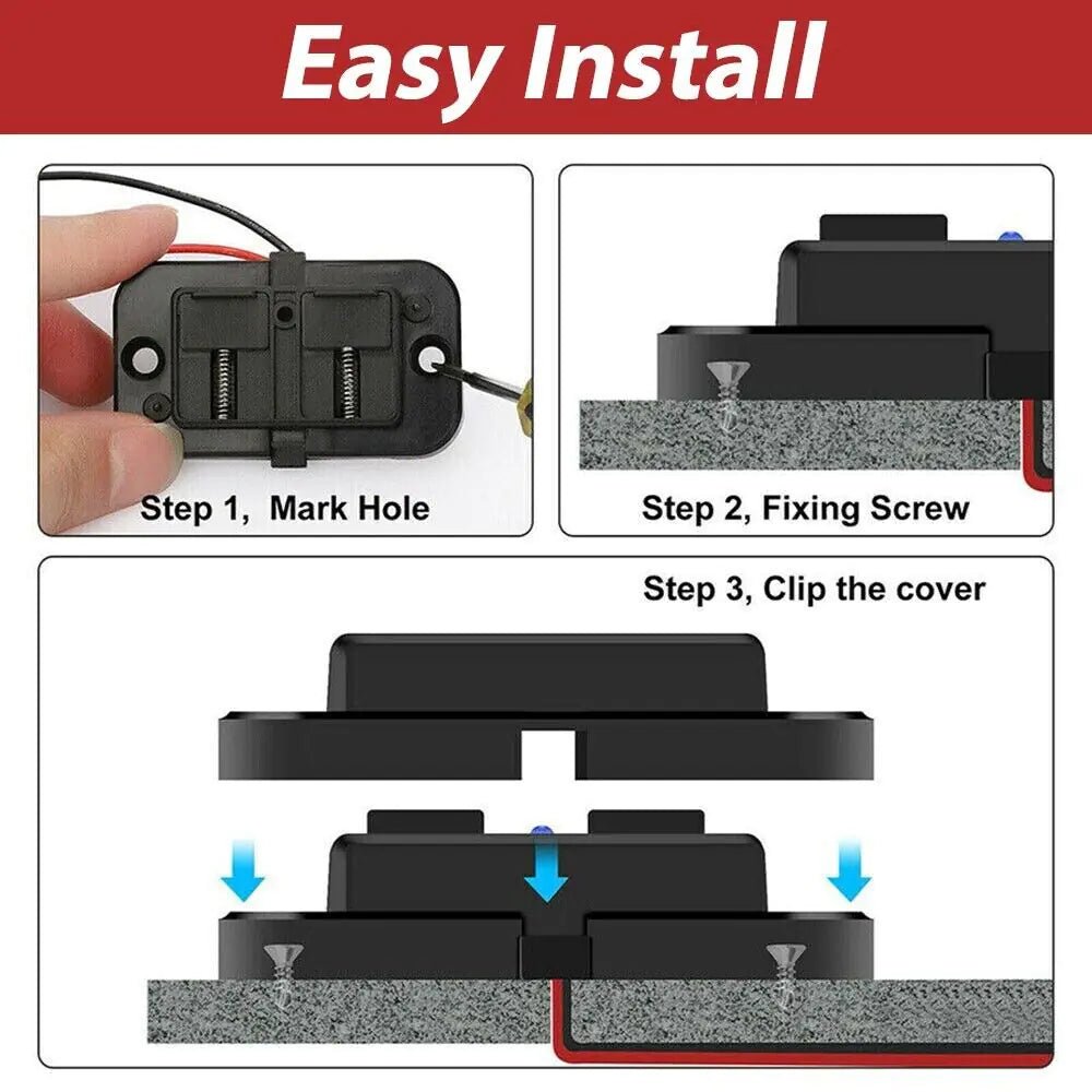 12 - 24V 4.8A Dual USB PD QC3.0 Car Boat RV Fast Charger Socket LED Power Outlet - Rieworkes