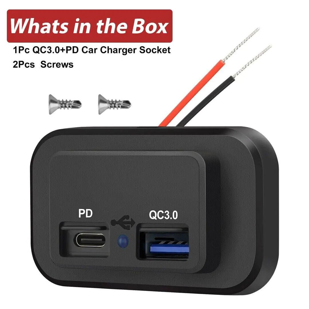 12 - 24V 4.8A Dual USB PD QC3.0 Car Boat RV Fast Charger Socket LED Power Outlet - Rieworkes