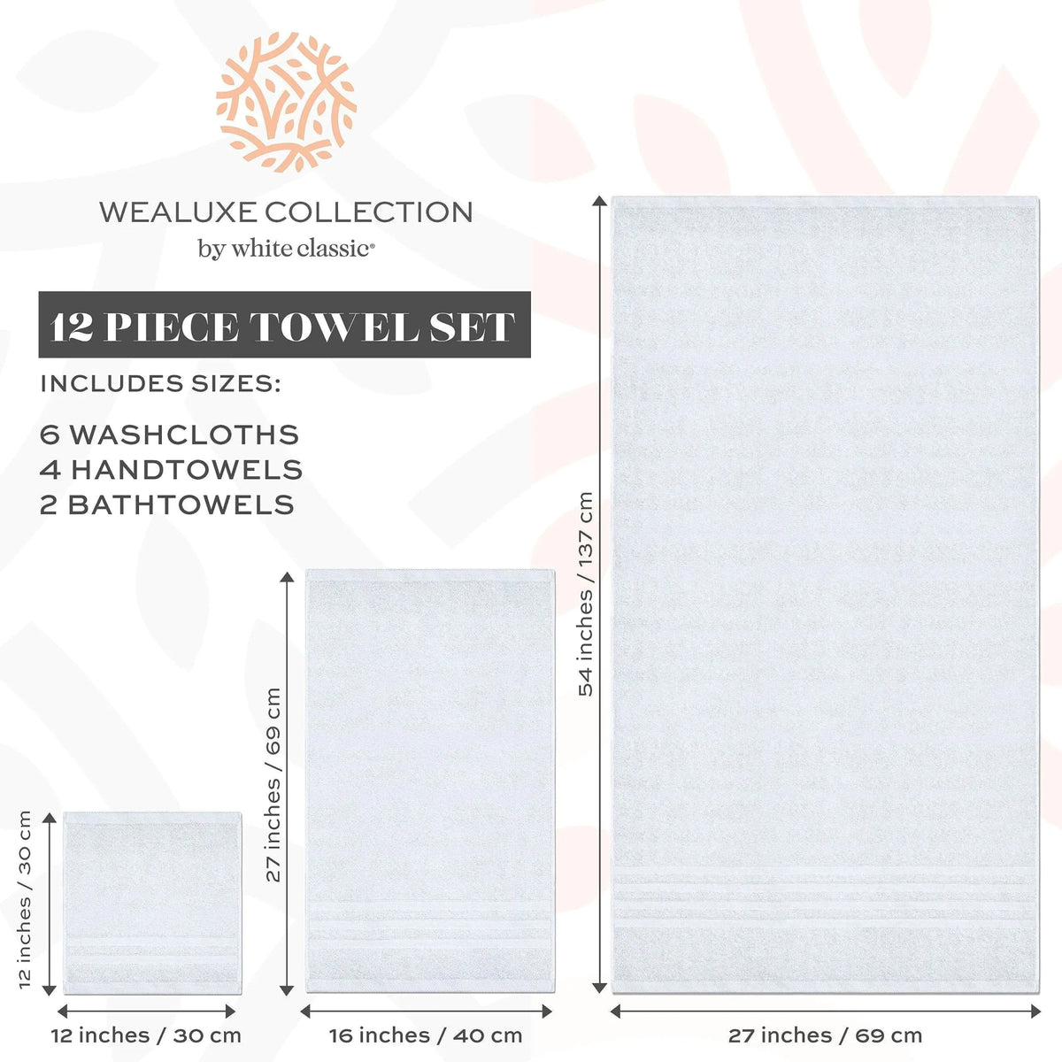 12 Pcs Bath Towel Set for Bathroom 100% Cotton Soft and Plush Highly Absorbent - Rieworkes
