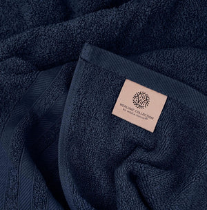 12 Pcs Bath Towel Set for Bathroom Wealuxe Collection 100% Cotton Soft Navy Blue - Rieworkes