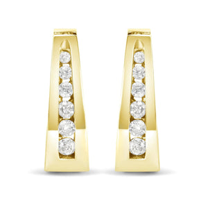 14K Gold 1/4 Cttw Channel - Set Brilliant Round - Cut Diamond Hoop Earrings (H - I Color, I1 - I2 Clarity) - Rieworkes