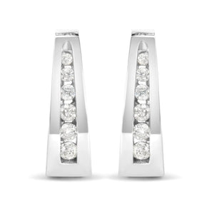 14K Gold 1/4 Cttw Channel - Set Brilliant Round - Cut Diamond Hoop Earrings (H - I Color, I1 - I2 Clarity) - Rieworkes