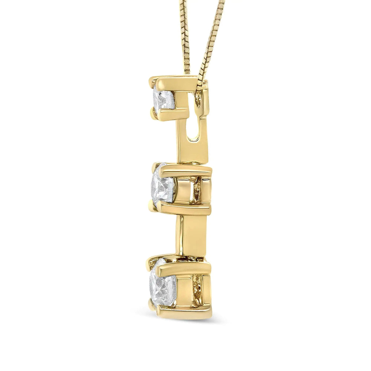 14K Gold Round Diamond Three - Stone Drop Pendant 18" Necklace - (H - I Color, SI1 - SI2 Clarity) - Rieworkes