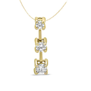 14K Gold Round Diamond Three - Stone Drop Pendant 18" Necklace - (H - I Color, SI1 - SI2 Clarity) - Rieworkes