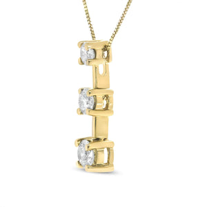 14K Gold Round Diamond Three - Stone Drop Pendant 18" Necklace - (H - I Color, SI1 - SI2 Clarity) - Rieworkes