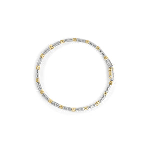 14k Two - Tone 2.00 Cttw Round - Cut and Baguette - Cut Diamond Bar Link 7" Bracelet (I - J Color, SI2 - I1 Clarity) - Rieworkes