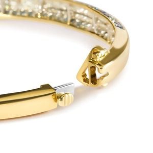 14K Yellow Gold 2.0 Cttw Treated Blue and White Diamond Bangle Bracelet (H - I Color, SI2 - I1 Clarity) - Size 7 - Rieworkes