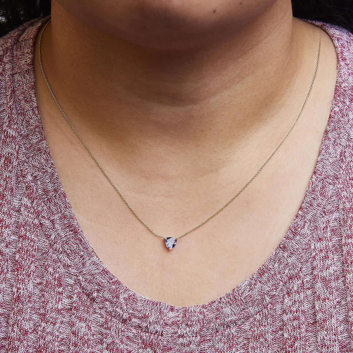 14k Yellow Gold 3 - Prong Martini Set Blue Tanzanite Trillion Solitaire 18" Pendant Necklace - Rieworkes