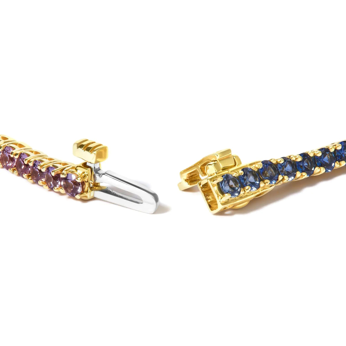 14K Yellow Gold Natural Rainbow Gemstone Sapphire and Tsavorite Tennis Bracelet - 7" Inches - Rieworkes