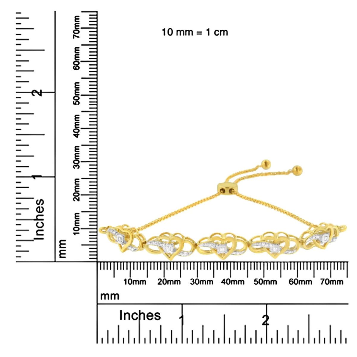 14K Yellow Gold Plated .925 Sterling Silver 1/10 Cttw Diamond Infinity Heart Shaped 4” - 10” Adjustable Bolo Bracelet (H - I Color, I2 - I3 Clarity) - Rieworkes