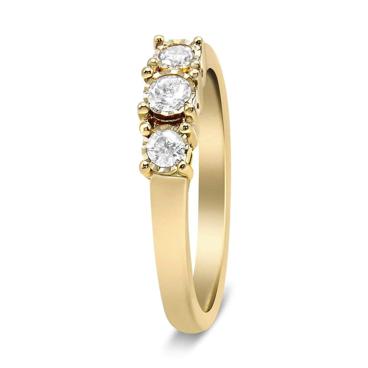 14K Yellow Gold Plated .925 Sterling Silver 1/4 Cttw Diamond 3 Stone Illusion Plate Ring (J - K Color, I1 - I2 Clarity) - Rieworkes