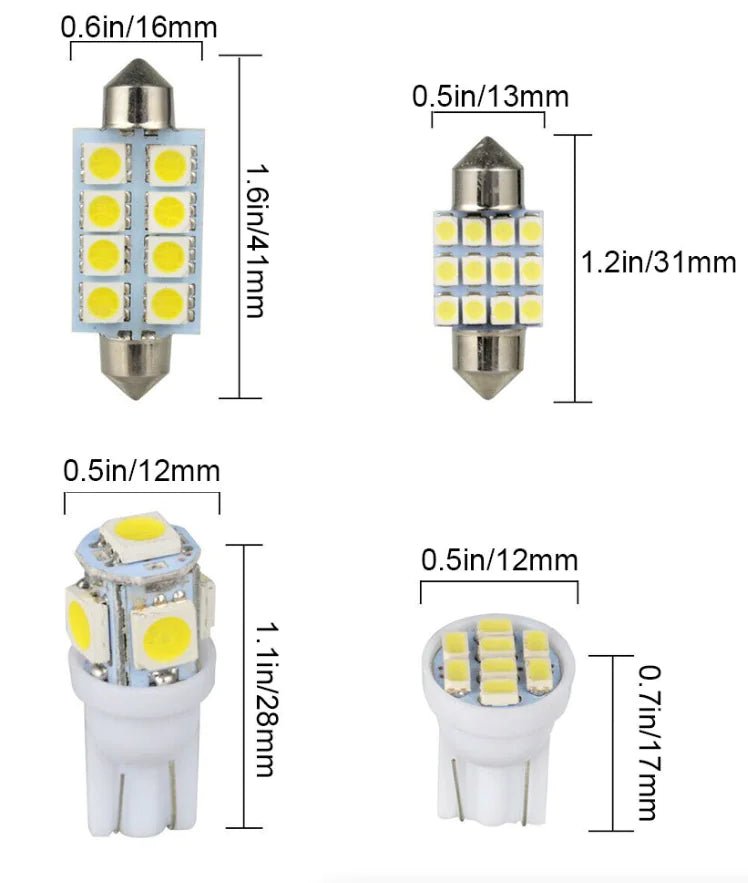 14Pcs T10 36mm LED Interior Car Accessories Kit Map Dome License Plate Lights - Rieworkes