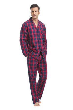 kolipajam Men Cotton Pajama Set For Men 2 Piceces Plaid Comfy Nightwear PJS With Pockets Mimarta