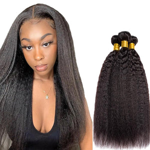 Yaki Straight Bundles Human Hair Natural Black Color Unprocessed Brazilian Virgin Hair 3 Bundles 16 16 16 Inch Kinky Straight Bundles Human Hair Color #1B Bundles Mimarta