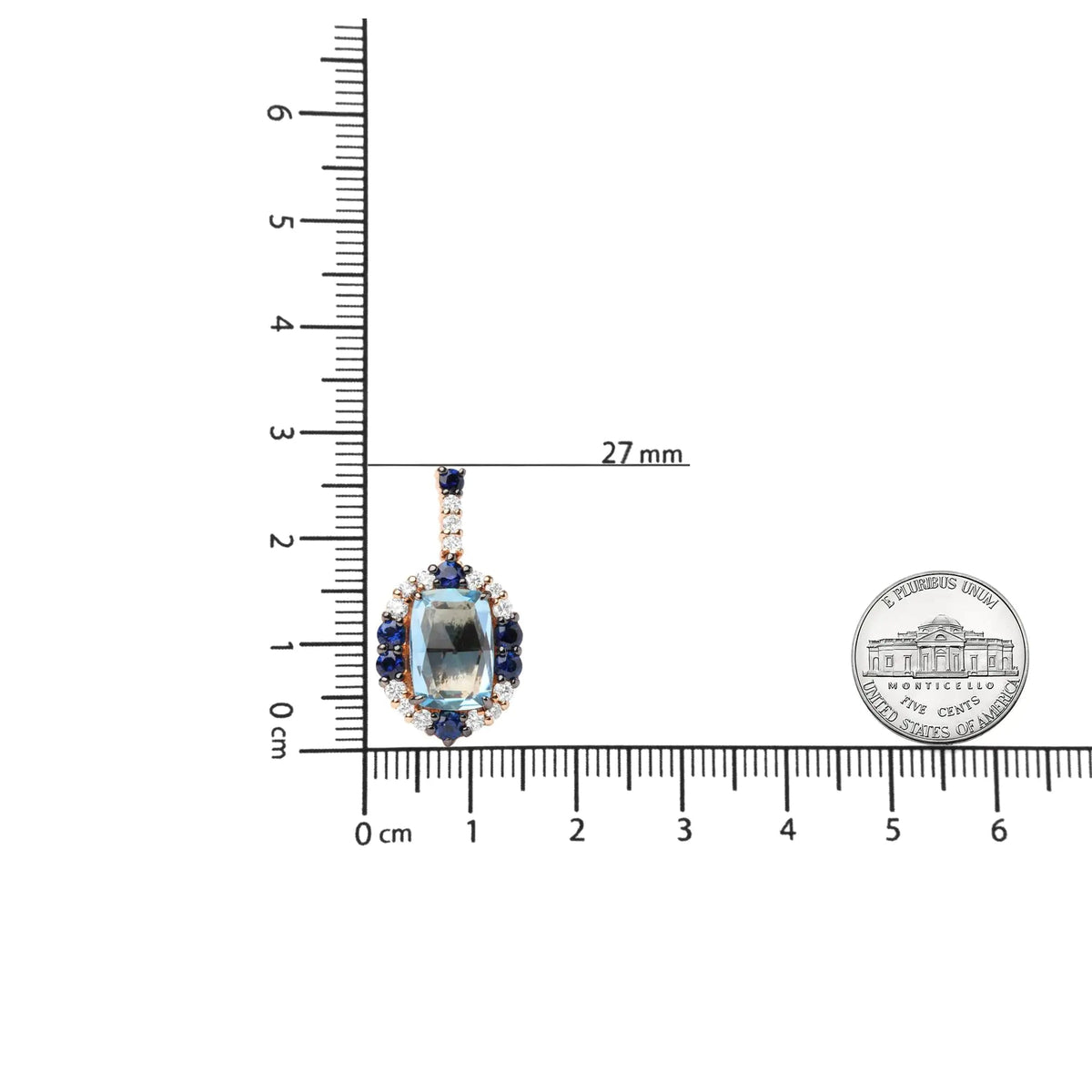 18K White and Rose Gold and 3/4 Cttw Diamond with Round Blue Sapphire and 13x8mm Cushion Cut Sky Blue Topaz Gemstone Cluster Dangle Earrings (G - H Color, SI1 - SI2 Clarity) - Rieworkes