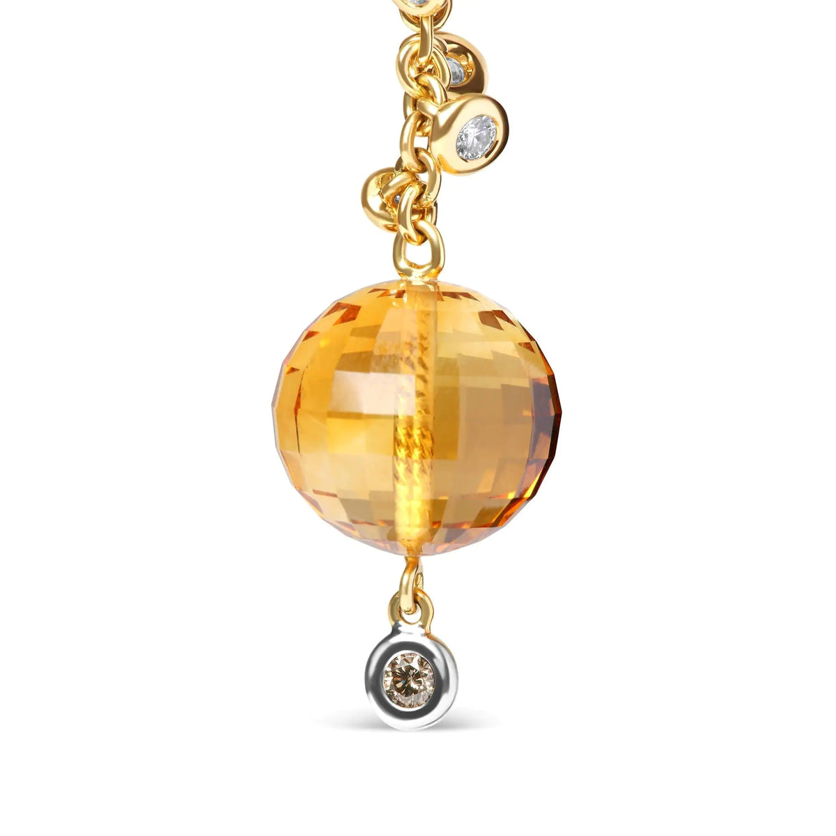 18K Yellow Gold 2/3 Cttw Round Bezel Diamond and 25mm Ball Shaped Yellow Citrine Gemstone Dangle Stud Earring (Brown and G - H Color, SI1 - SI2 Clarity) - Rieworkes