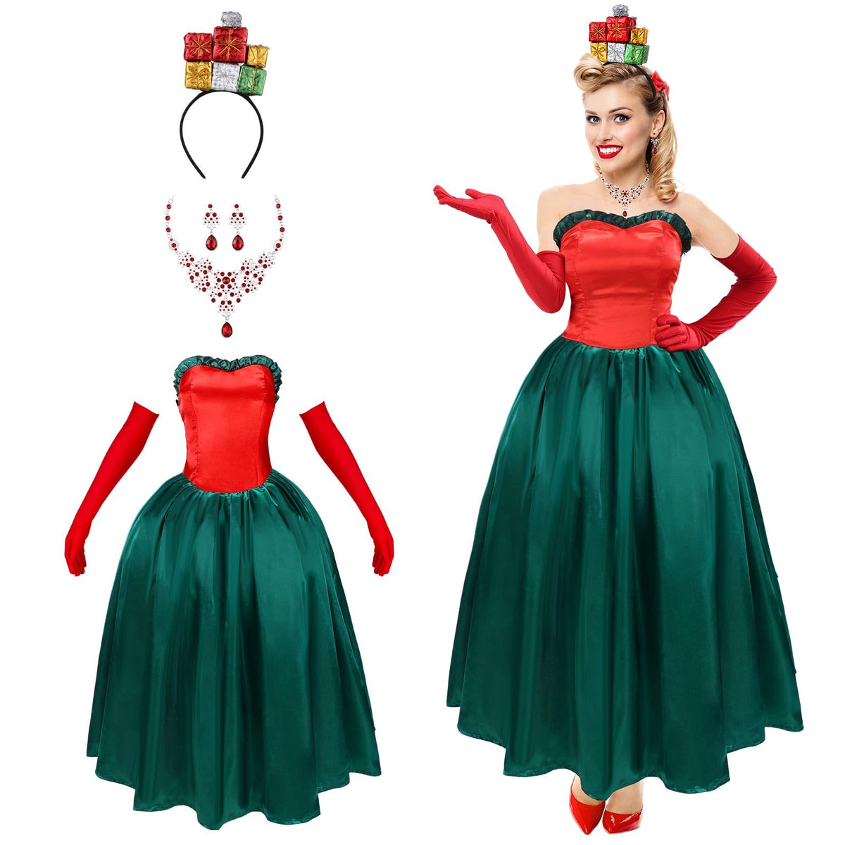 Croknit 5 Pieces Adult May Cosplay Costume Set Anime Christmas Dress Gloves Outfit for Women Halloween Christmas Costume (XL) Mimarta