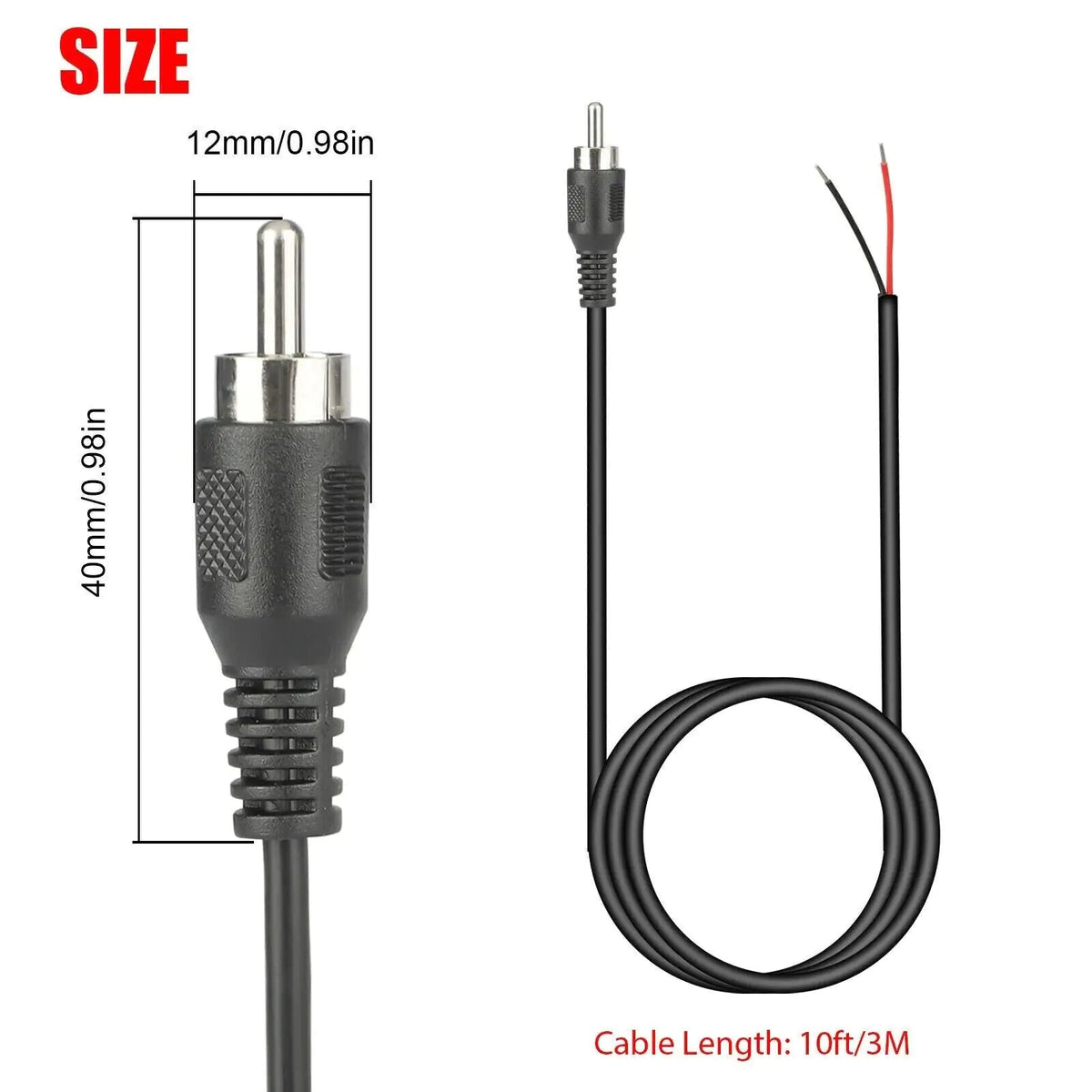 2 - Pack 10 FT RCA Male Plug to Bare Wire Audio Speaker Subwoofer HDTV Cable Cord - Rieworkes