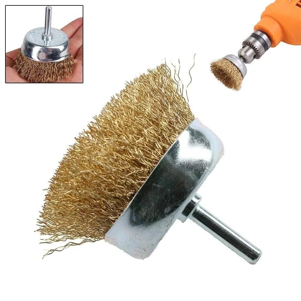 2 - Pack 3 Pcs Wire Brush Wheel Set Cup Drill Bit Rust Paint Attachment 1/4" USA - Rieworkes