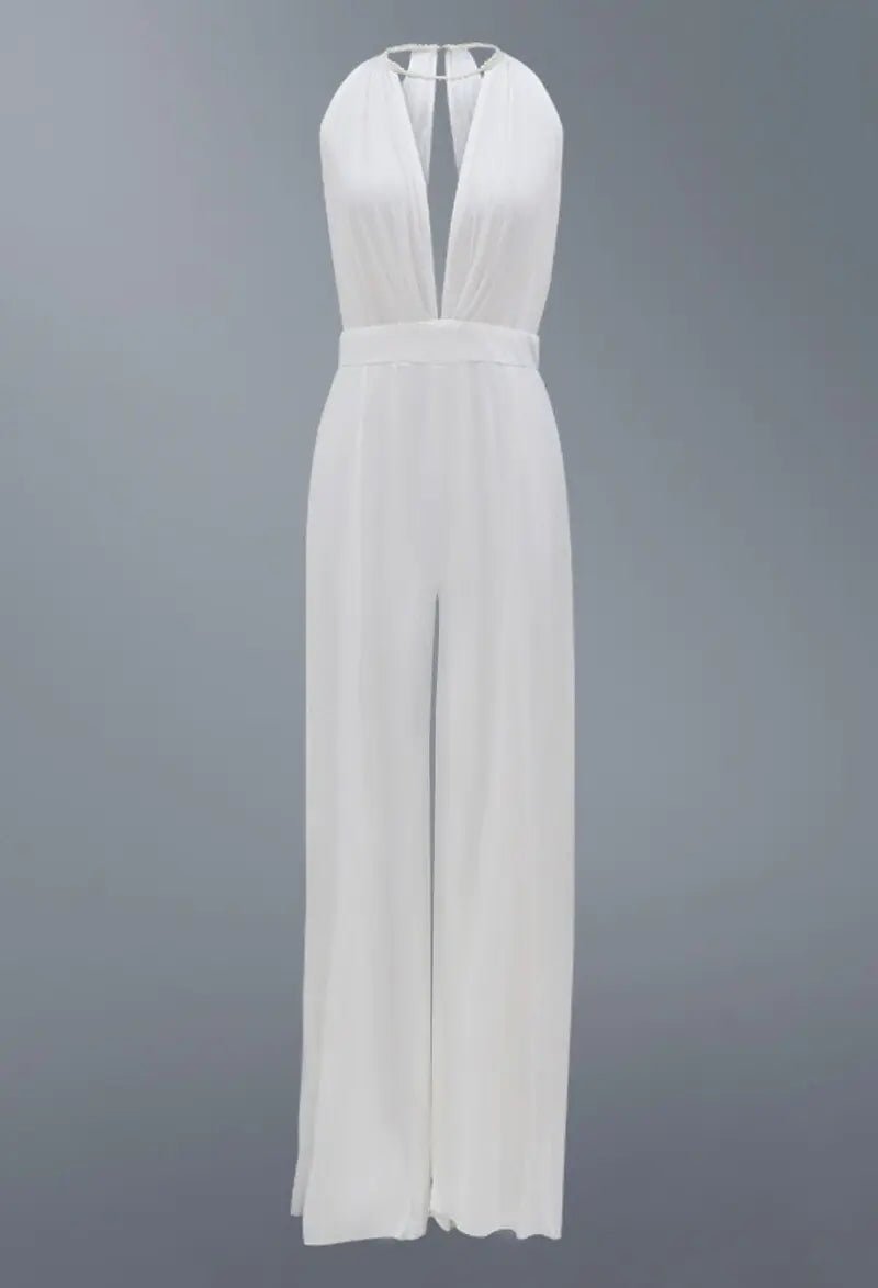 2022 New Luxury Women&amp;#39;s Sexy Deep V Halter Jumpsuit - Rieworkes
