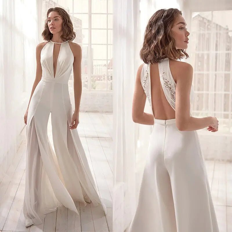 2022 New Luxury Women&amp;#39;s Sexy Deep V Halter Jumpsuit - Rieworkes