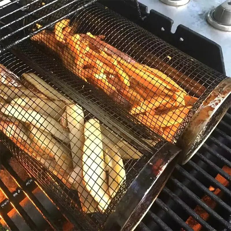 20cm/30cm New BBQ Basket Stainless Steel Grill Outdoor Round BBQ Campfire Grid Outdoor Picnic Camping Barbecue Cooking Supplies - Rieworkes