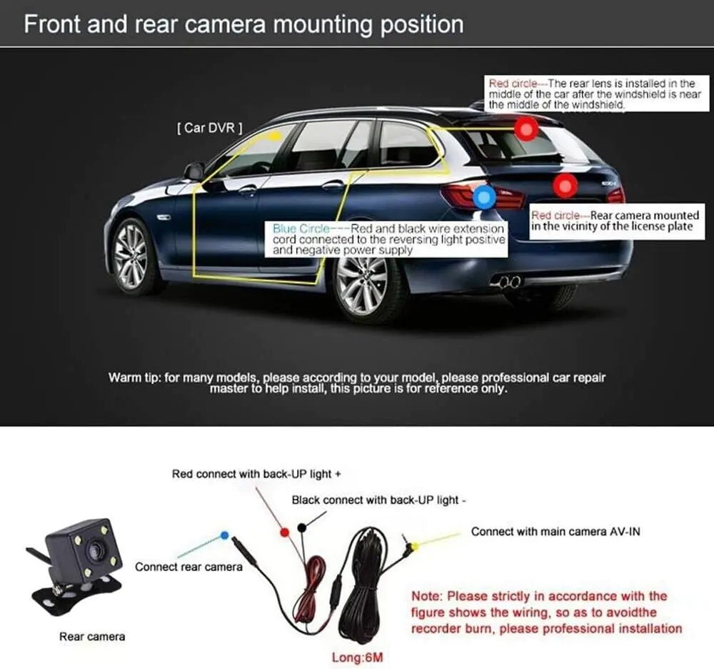 2.7'' Full HD 1080P Dash Cam Car DVR Front &amp; Rear Camera Night Vision G - Sensor - Rieworkes