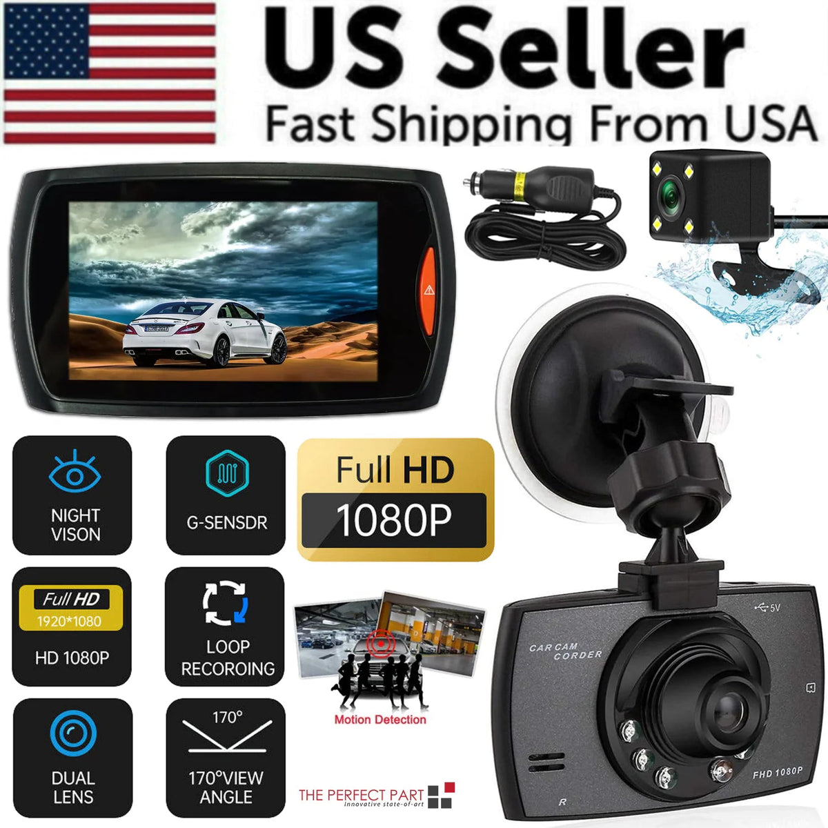2.7'' Full HD 1080P Dash Cam Car DVR Front &amp; Rear Camera Night Vision G - Sensor - Rieworkes