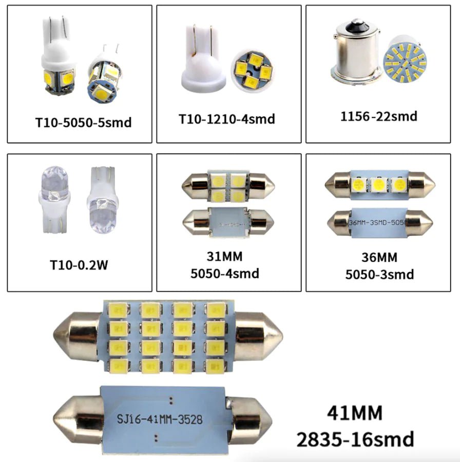 28pcs Car Interior White Combo LED Map Dome Door Trunk License Plate Light Bulbs - Rieworkes