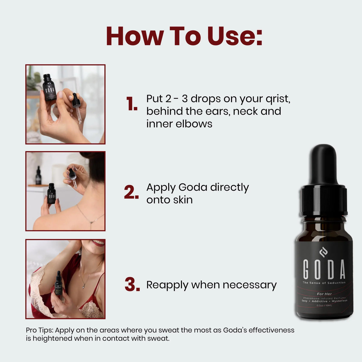 GODA For Her Pheromone Perfume for Women - Long-Lasting Women's Fragrances with Jasmine and Rose - Floral Perfume Oil with Sweet &amp; Spicy Aroma - Vegan &amp; Cruelty-Free Travel Perfume - 15ml/0.50 fl. oz Rieworkes