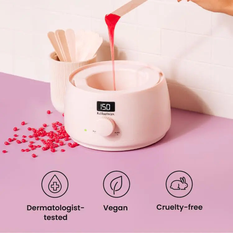KoluaWax Premium Waxing Kit for Women - Hot Melt Wax Warmer for Hair Removal, Eyebrow, Bikini, Legs, Face, Brazilian Wax &amp; More - Machine + 4-Pack Hard Wax Beads + Accessories, Blush Rieworkes