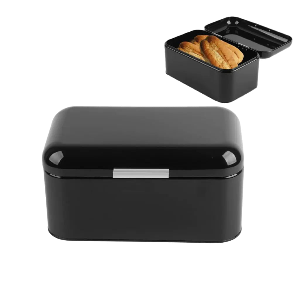 Solid Color Bread Box for Kitchen Countertop Metal Bread Storage Bin Large Capacity Kitchen Storage Container for PastriesLoaves Dry Food (Black) Rieworkes