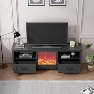 70.08 Inch Length Black TV Stand For Living Room And Bedroom, With 2 Drawers And 4 High-Capacity Storage Compartment,Suitable For Fireplace Mimarta