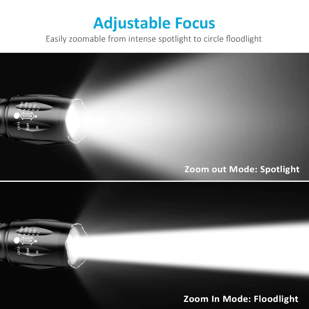 Super-Bright 90000LM LED Tactical Flashlight 5 Modes Zoomable Torch Searchlight Rieworkes