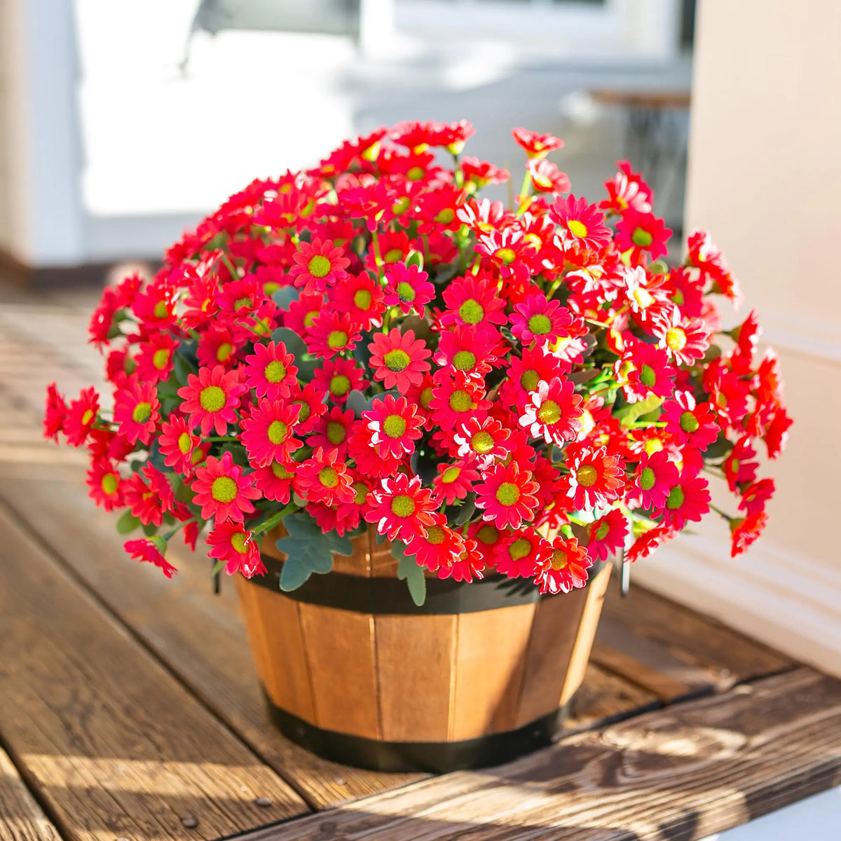 Artificial Daisy Fake Flowers Plants for Outdoors Decoration 6 Bundles Faux Daisy Bouquet Silk Flowers for Outside Fake Mums for Planter Front Door Porch Urn Patio Balcony Garden Yard Home Hot-pink Mimarta