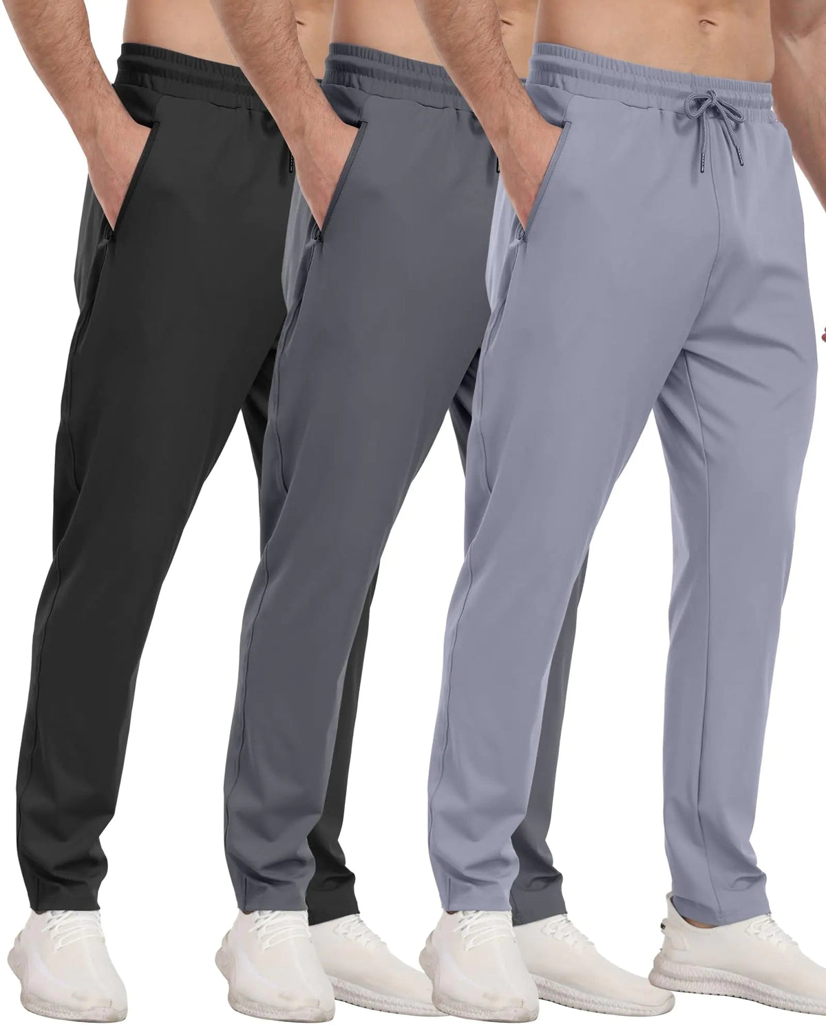 3 Pack Mens Athletic Sweatpants with Zipper Pockets,Workout Gym Joggers Pants for Men Running Jogging Pants 3 Packs - black/Dark Gray/Light Gray XX - Large - Rieworkes