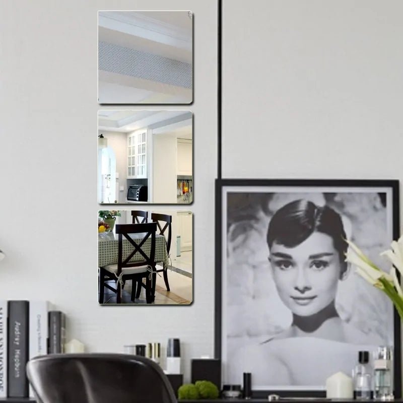 3 - Piece Square Mirror Self - Adhesive Sticker Set: Crystal Wall Décor for Living Room &amp; Bathroom - Rieworkes
