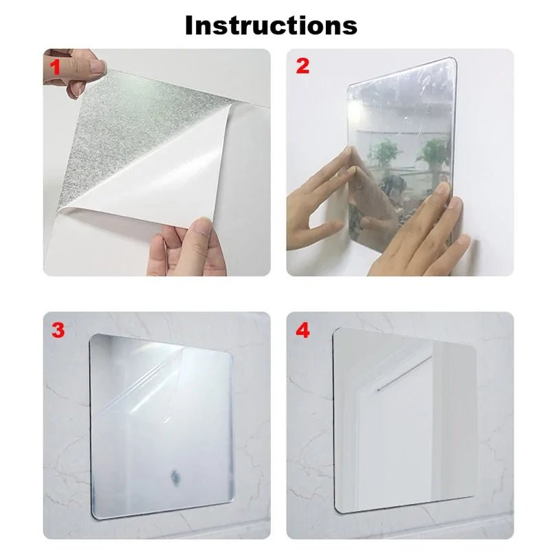 3 - Piece Square Mirror Self - Adhesive Sticker Set: Crystal Wall Décor for Living Room &amp; Bathroom - Rieworkes