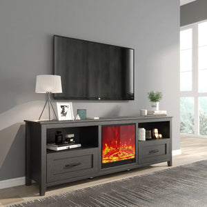 70.08 Inch Length Black TV Stand For Living Room And Bedroom, With 2 Drawers And 4 High-Capacity Storage Compartment,Suitable For Fireplace Mimarta