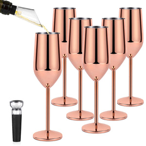 Lifecapido 6 Pack Stainless Steel Champagne Glasses 8oz Elegant Stainless Steel Champagne Flutes Stemmed Unbreakable Champagne Glasses for Party Wedding Christmas Anniversary Rose Gold Mimarta