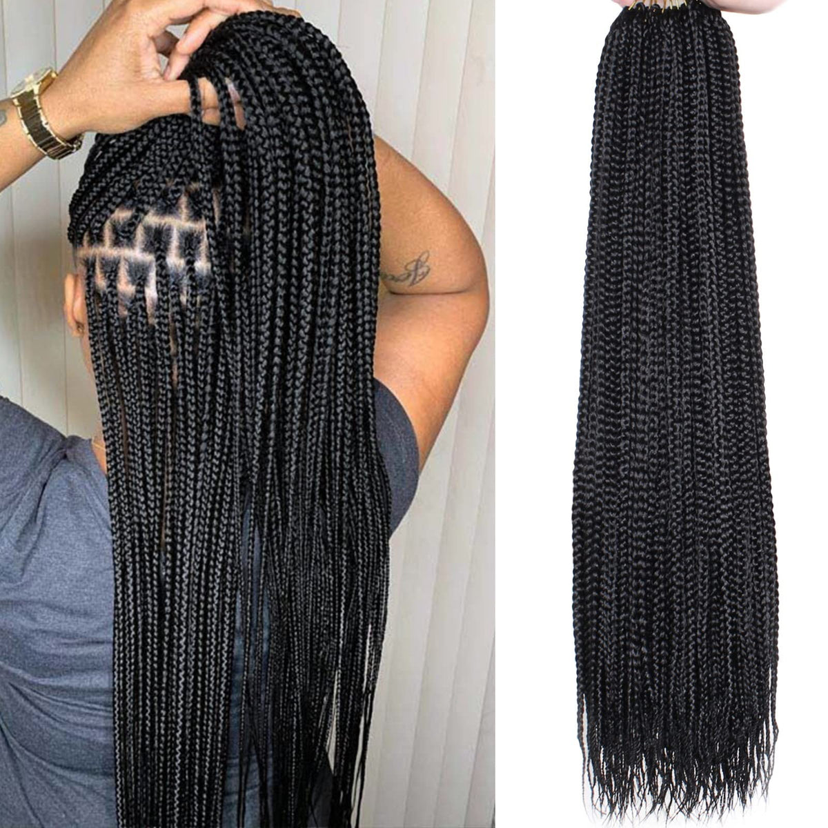 Xtrend 8 Packs 24 Inch Box Braids Crochet Hair Pre-looped Knotless Medium 3X Braids 144 Strands Boho Braids Hair Extensions Long Box Braids Black Synthetic Crochet Hair for Woman (1B#) Mimarta