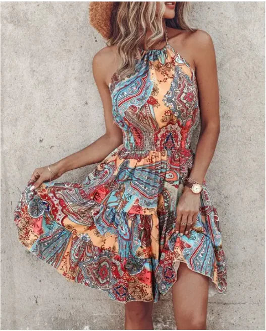 Summer Chic Halter Dress - European &amp; American Print Rieworkes