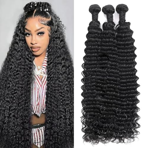 12A Deep Wave Human Hair Bundles 20 20 20 Inches 100% Unprocessed Deep Wave Bundles Wet And Wavy Bundles Curly Bundles Human Hair Virgin Hair Extensions Natural Color Mimarta
