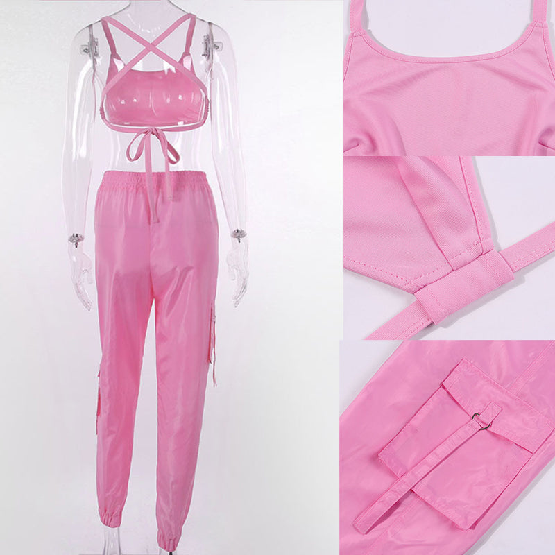 Women's Athletic Gym Set: Sleeveless Top & High-Waist Pants Mimarta