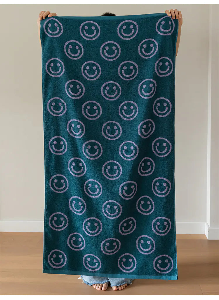 2-Sided Smile Pattern Combed Cotton Face Towel Mimarta