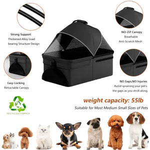 2 In 1 Folding Dog Stroller, Pet Folding Stroller, 4 Wheels Dog Cat Puppy Stroller W  Removable Travel Carrier For Small  Medium Pet, Waterproof Pad, Car Seat, Sun Shade, Xmas Christmas Gift Rieworkes