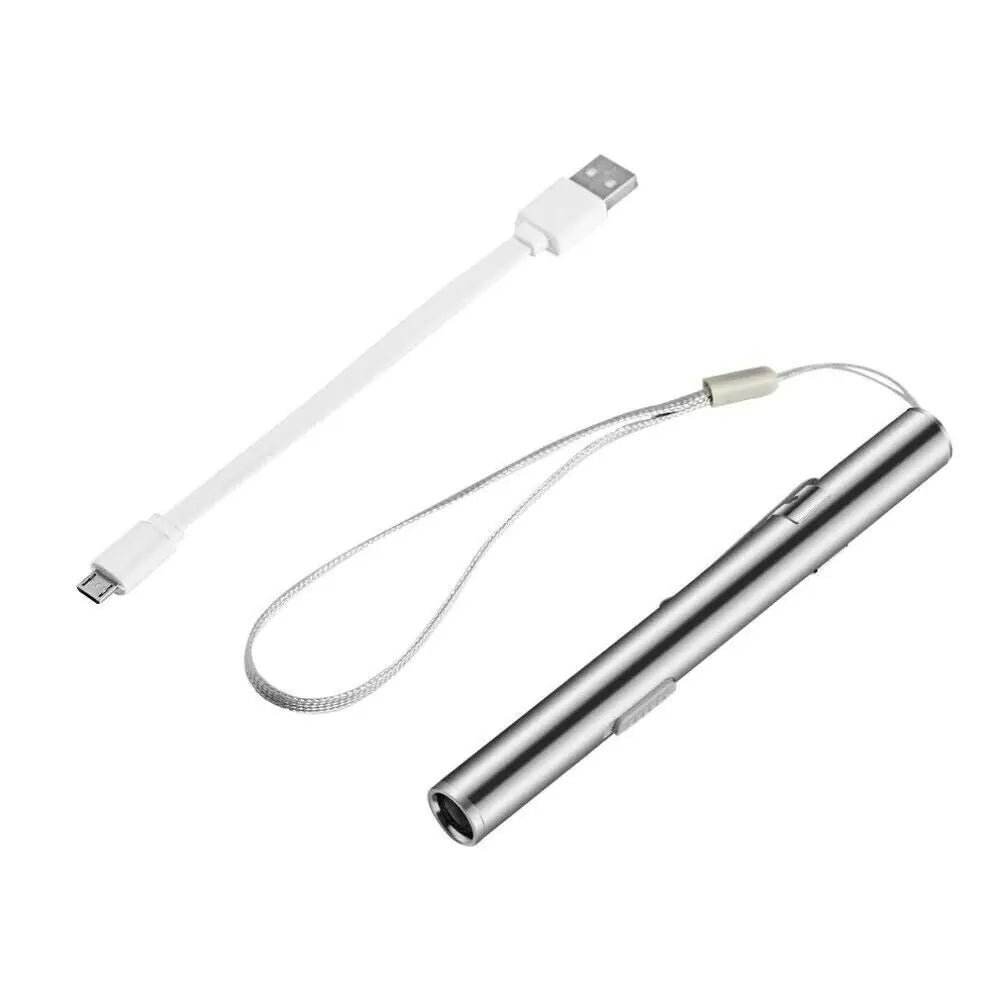 5" LED USB Rechargeable Mini Tactical Flashlight Stainless Steel Torch Pen Light - Rieworkes