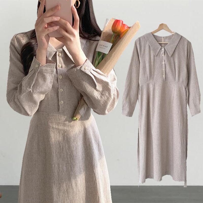 2020 Korean Style Long Sleeve Checkered Dress Mimarta